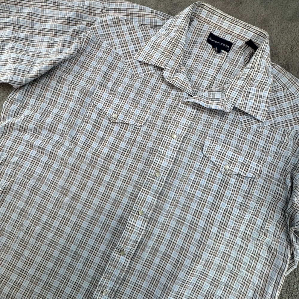PANHANDLE SLIM‎ Mens Plaid Western Snap Front Short Sleeve Shirt Size 18